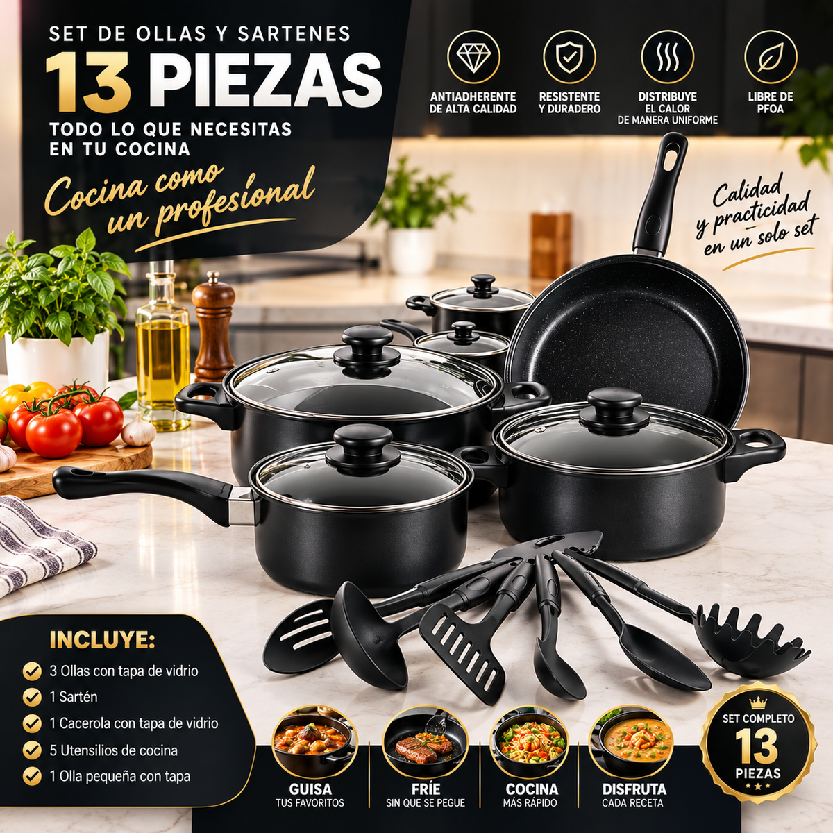 Set Cocina Ollas 13 Piezas Utensilio con 50% De Descuento 🔥